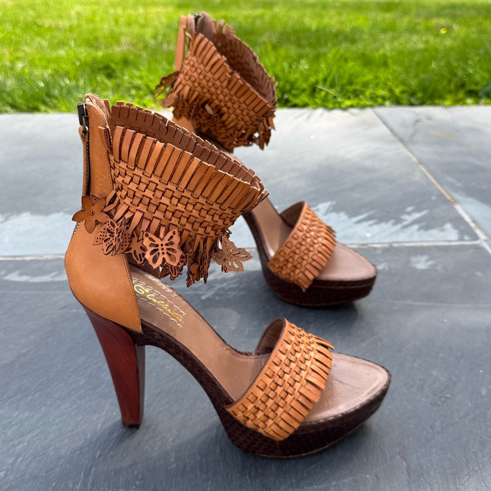 Ugg Ankle Strap Fringe High Heel Sandals